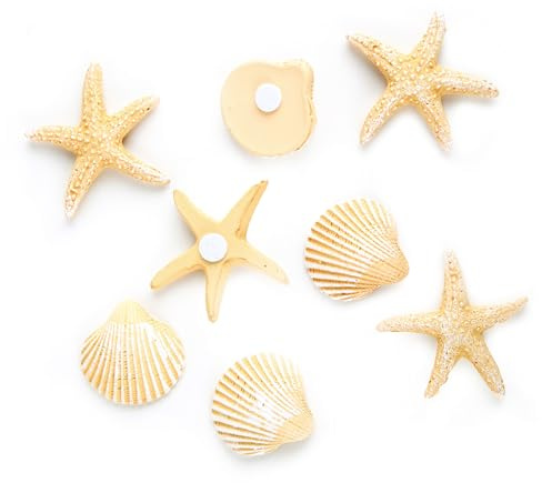 Streudeko Muscheln & Seestern, 8 Stück: Maritime Deko Mini, Tischdeko Flach, Dekoration Wohnzimmer & Badezimmer Maritim, Maritimdeko Klein Geschenke, Sommer, Strand & Meer, Mit Klebepunkt, 3 - 4 cm