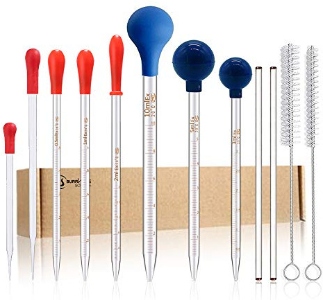 8 Stück Glas Pipetten Dropper Tropfpipette Transfer Pipette Flüssigkeiten Lebensmittel Forschung Dropping Pipettes mit 2 Stück 20cm Glasstäbe (20CM 10CM-7.8inch 4inch)