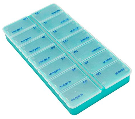 Pillendose 7 Tage 14 Fächer TÜRKIS Tablettendose Pillenbox Dosierer