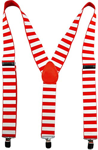 Makotex Hosenträger Rot Weiß Ringel für Karneval, Fasching und Fastnacht