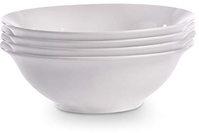 White Porcelain Serving Bowls – Set of 4 Pasta & Ramen Dishes – Cereal, Soup, Salad & Noodle Bowls – Classic Chip-Resistant Ceramic Tableware – Microwave & Dishwasher Safe – M&W