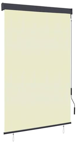 vidaXL Cream Outdoor Roller Blind, Hand-Operated, UV and Heat Blocking, Breathable Polyester Fabric, Sturdy Construction, Hand Crank Mechanism, Easy Assembly, Size: 47.2x98.4