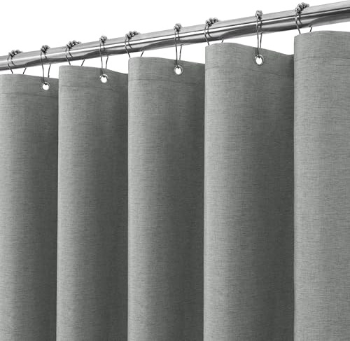 VANZAVANZU Duschvorhang Leinen mit Metall Duschvorhangringe Stoff Textil Badewannenvorhang Anti Schimmel Bad Vorhang Set Wasserdicht Schwerer Badewanne Vorhang - 182 x 182cm (Grau)
