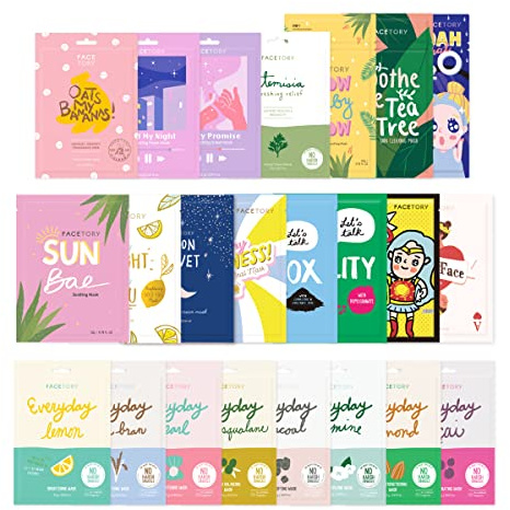 FACETORY K Beauty Face Mask Skin Care 23 COLLECTION Sheet Mask Set | Natural Premium Korean Face Mask For All Skin Types - No Sulfates No Parabens (23 pc)
