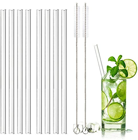DONQL Cannucce Riutilizzabili Set di 8,Cannucce Vetro Lunghezza 20 cm,Cannuccia Riutilizzabile di Vetro,Sostituire Cannucce Plastica,Senza BPA,Lavabili in Lavastoviglie per Cocktail o Bere(dritto)