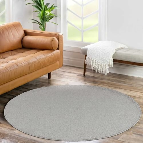 Teppium Moderner Kurzflor Teppich Wohnzimmer 160 cm Rund Creme - Waschbarer Teppich Dichtere, Flauschig, Extra Weich und Einfarbig - für Schlafzimmer, Esszimmer oder Küche