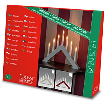 Konstsmide Christmas Lights/Modern Candle Arch/Beige Lacquered Wood/Indoor Use (IP20)/230V Indoor/7 Candles with Clear Bulbs/White Cable with On Off Switch