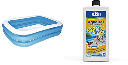 Bestway Family Pool aufblasbares Kinder-Planschbecken, 211 x 132 x 46 cm & Söll 31430 AquaDes Pool-Desinfektion flüssig 1 l - wirksame Poolreinigung Wasserpflege gegen Bakterien