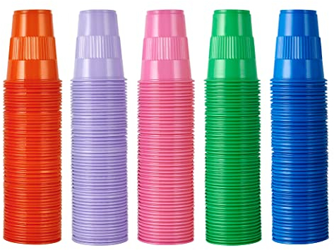 Lilymicky 500 Stück Kunststoffbecher, Einweg-Trinkbecher in verschiedenen Farben, 266 ml, Partybecher aus Kunststoff in 5 Farben, perfekt für Picknicks, Feiern und Weihnachten