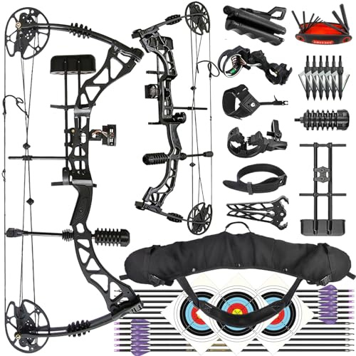 ZSHJGJR Compoundbogen Set mit Zubehör für Bogenschießen Compoundbogen Bogen und Pfeil Set Erwachsener 35-70lbs Einstellbarer Jagd Jagdbogen Sportbogen Rechtshand (Schwarz - Set 2)