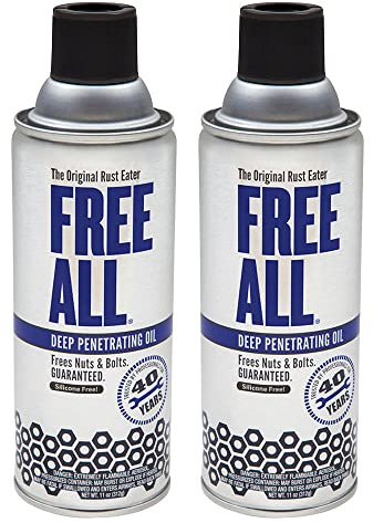 Free All Rust Eater Deep Penetrating Oil, 11 oz Aerosol – Loosens Rusted Bolts, Nuts, Pipe Connections & Locks – Industrial-Grade Rust Remover, Silicone-Free, Safe on Paint & Plastic Surfaces, 2-Pack