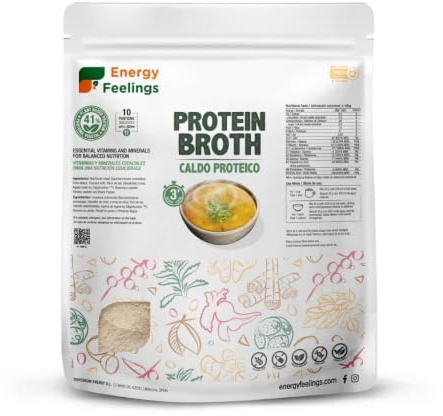 Energy Feelings Magic Broth 500 g/Brodo vegetale nutrizionale in polvere e fiocchi/Ricco di proteine 41% e fibre 13% / Brodo senza glutine e vegano senza zuccheri aggiunti