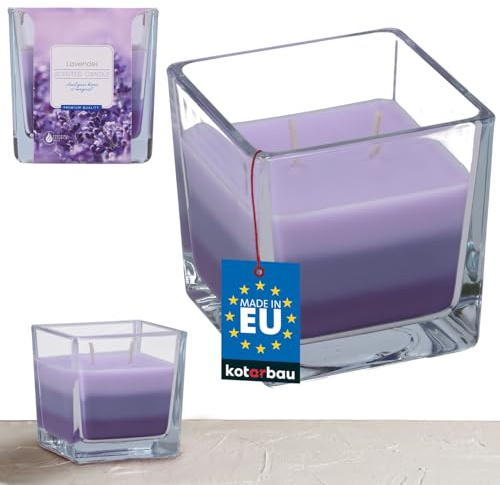 KOTARBAU® 2-Docht Duftkerze im Glas Lavendel Zweidochtkerze dreifarbig Geschenkidee Aromatherapie Dekorations-Kerzen Brenndauer bis zu 32 Stunden