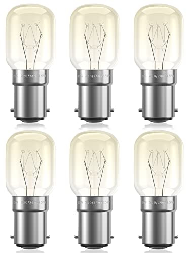 Bonlux BA15D Small Bayonet Light Bulb Pygmy Bulb15W Bayonet SBC B15 Bayonet Light Bulb T25 Appliance Bulbs for Oven >300°C, Microwaves, Salt Lamp, Sewing Machine, Fridge, Warm White 2200K (6-Pack)