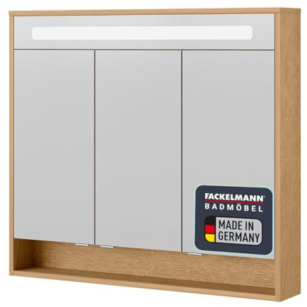 FACKELMANN LED Spiegelschrank Natura/Badschrank mit Soft-Close-System/Maße (B x H x T): ca. 93,5 x 84 x 15,5 cm/hochwertiger Schrank mit Spiegel und Beleuchtung fürs Badezimmer/Korpus: Braun