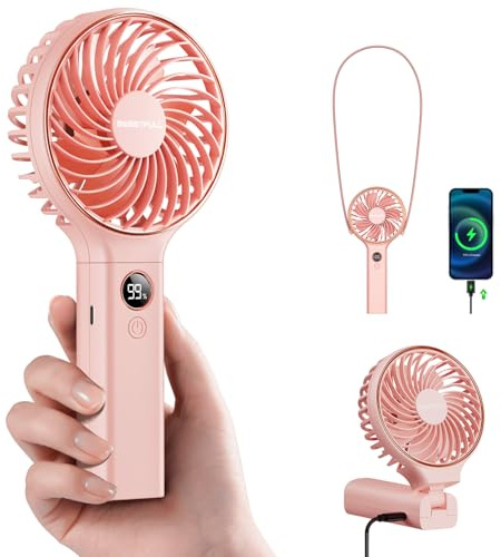 SWEETFULL Handheld Portable Fan, 5000mAh Rechargeable Battery, 6 Speed Wind, LED Digital Display, Foldable Electric Personal Mini Travel Fan with Backup Power, Summer Essentials Gifts for Women Girl