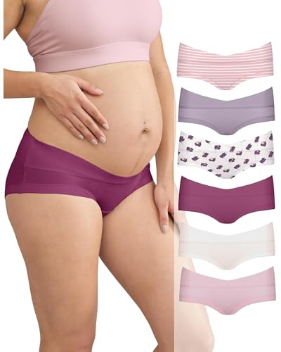 Intimate Portal Cotton Pregnancy Underwear for Women Maternity Boyshort Panties Under the Bump Low Rise Postpartum Briefs 6 Pack Florale XL