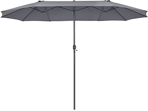 GYMAX Ombrellone Doppio da Giardino, 470 x 280 cm, Ombrellone Rettangolare Grande, con Manovella Facile da Aprire e Chiudere, Ideale per Piscina, Patio, Terrazzo (GRIGIO)