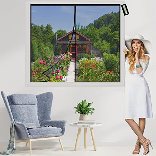 Fenstergitter Insektenschutz 215x215cm Insektenschutz Tür Kratzfest Ohne Bohren Stärkere Magnetkraft für Balkontür Kellertür und Terrassentür Schwarz