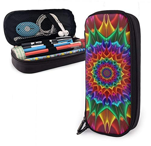 Pu Leder Federmäppchen Tie Dye Klassisches Mandala-Kaleidoskop Federtasche Multifunktions Große Kapazität Federmäppchen Tragbare Federmappe Für Schule Büro Teenager