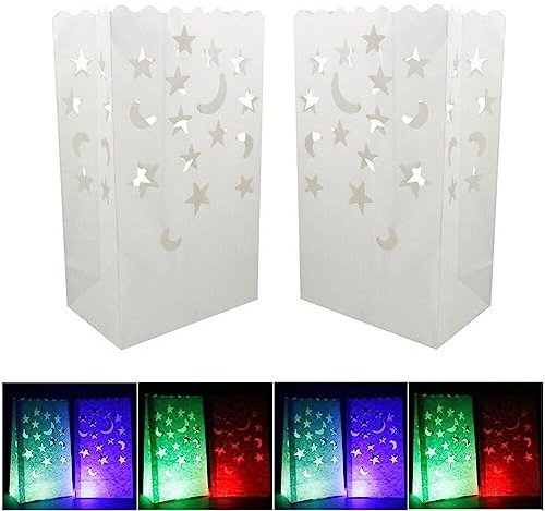 Wudaizhi 12pcs Candle Bags, Luminary Paper Lantern Flame Resistant, Reusable,White Luminary Bags, Lantern Bag for Wedding Romantic Party Wedding Christmas Decoration