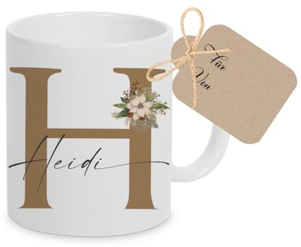 Manufaktur Liebevoll - Tasse Weihnachten Name Personalisiert Keramiktasse Weihnachtstasse Weihnachtsgeschenk Glühwein Frauen Männer Nikolaus Kleinigkeit Aufmerksamkeit (Motiv Weihnachtsblume)