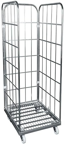 Abrollwerk 3-seitiger Stahlrollbehälter 1650 Metall - Abmessungen außen 710 x 800 x 1830 mm, Langlebig mit Korrosionsresistenter Cr 3-Beschichtung, Ideal für Lager, Logistik & Einzelhandel