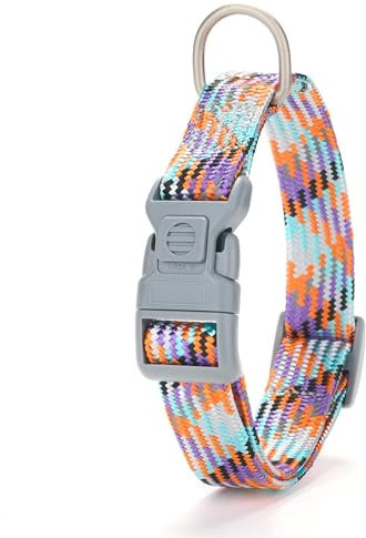 YUDOTE Dog Collars Medium Reflective Braid Flat Rope Collar with Safety Buckle Adjustable Soft Cord Coller for Active Canines Daily Use,Dynamic Stripe
