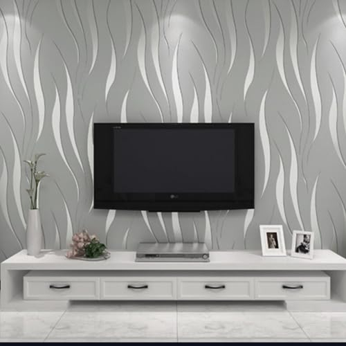 Anttyscar Silber Grau Tapete für Wohnzimmer Schlafzimmer, Wellen Geprägte 3D Effekt Glitter Tapete, Modern Vliestapete 950CM×53CM