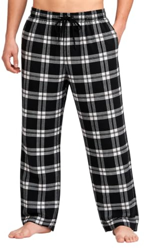 BEEYANOPAL Pantalon de pyjama homme en flanelle 100% coton à carreaux doux respirant avec taille élastique et poches pratiques