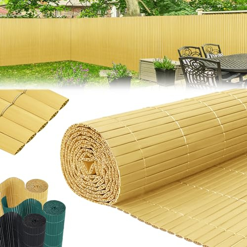 LZQ Balkon Sichtschutz Balkonverkleidung Wetterfest, Garten Sichtschutzzaun Sichtschutzmatte Balkonumrandung Blende mit verstärkten Lamellen, 10 x 0,9 m (L x B)，Bambus