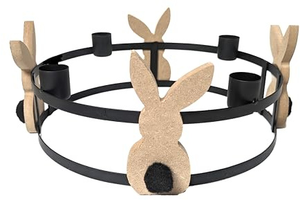 Osterkranz Tisch Kerzenständer mit Osterhase Osterdeko schwarz Metall Holz | Durchmesser 22 cm Schmucks HOME decona