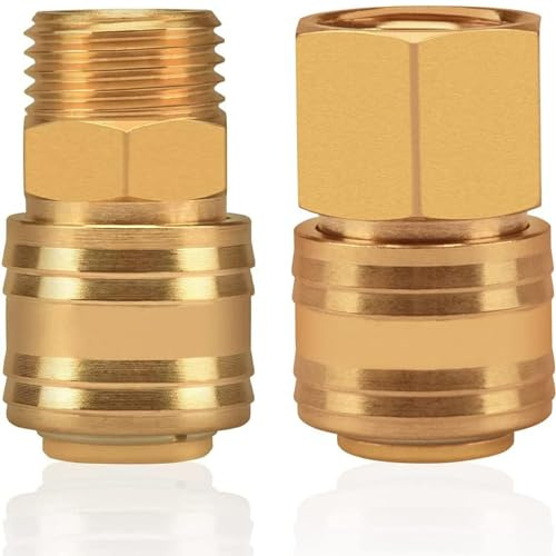 Noosverl 2stk Druckluftkupplung 1/2 Zoll,Druckluftanschluss Schnellkupplung Druckluft Kupplungen,Innengewinde Messing IG 1/2 Zoll/Anschlüsse Buchse Stecker 1/2 AG Messing Fitting