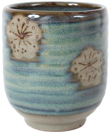 Mino ware - Taza de té de cerámica japonesa Yunomi Chawan Chubby de 10.5 onzas, fabricada en Japón (importación de Japón) MMY003 (flores de ciruelo)