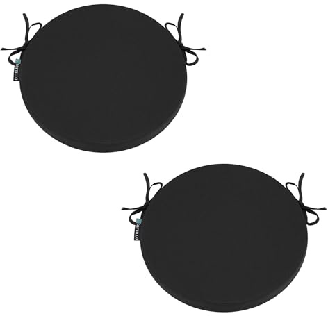 Premium Round Chair Cushion – 36x5cm Thick Foam Padding with Removable Cover and Secure Ties – Comfortable and Durable Seat Pad Cushions for Indoor/Outdoor Home, Patio, Garden Use (Black, Pack of 2)