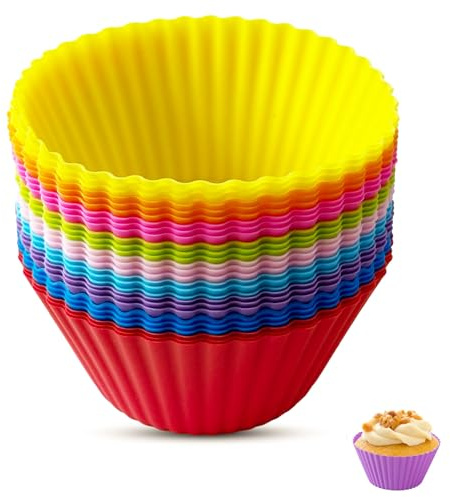 27 PCS Silicone Muffin Cupcake Cases, DDUP 7cm Reusable Cupcake Molds, Easy to Clean, Non-Toxic,Non-Stick for DIY Baking Bread Muffin Cakes Desserts Ice Cream Pudding Jelly Daily Use - Multi Colour