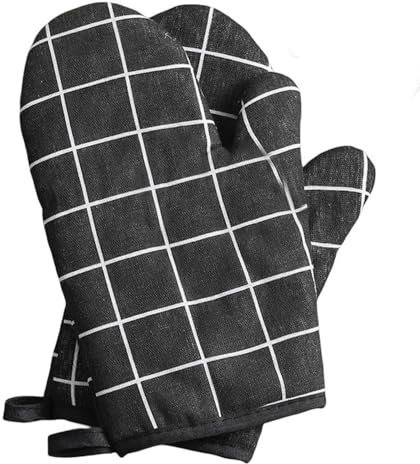 Topfhandschuhe Hitzebeständig, 1 Paar Ofenhandschuhe, Baumwolle Anti-Rutsch Küche Backofen Handschuhe Hitzebeständig Topfhandschuhe Topflappen Für Kochen Backen Barbecue (Schwarz)