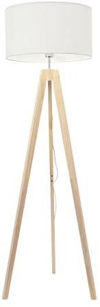 ValueLights | Natural Wood Tripod Floor Lamp with White Fabric Drum Lampshade Living Room Hallway Light | Floor Lamps, Home Décor & Improvement Essential | Included LED Bulb