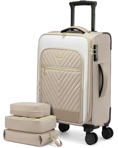LOVEVOOK Koffer & Trolleys Handgepäck mit 17 Zoll Laptopfach Weichschale Reisekoffer mit Rollen Carry On Luggage Mittelgroß Travel Cabin Suitcase Set Leicht für Damen Flugzeug Reisen Business