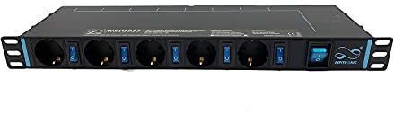Infitronic INSV1013A 13-Fach 19 Zoll PDU 1HE, einzeln schaltbar (5 Front/8 Rück), beleuchteter Schalter, 90° gedrehte Buchsen für Netzteile, Überspannungs- & Überlastschutz, 3680W 16A, Alu, 2m Kabel