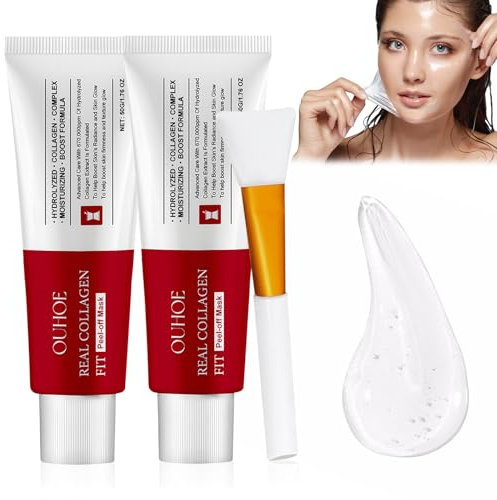 Maschera Peel Off, Maschera Viso al Collagene (50 g * 2) - Effetto Idratante, Anti-Rughe e Anti-Aging - Maschera Peel-Off e Notte Avvolgente con Bio-Collagene e Lacrime di Collagene