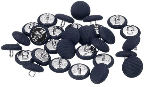 HARFINGTON 30pcs 24L Fabric Cloth Covered Button 15mm 5/8 Round Metal Shank Satin Sewing DIY Craft Buttons for Bridal Wedding Suits Dress Blouses Sweaters, Navy Blue