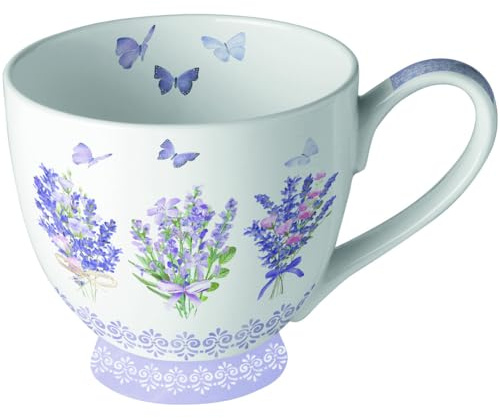 Ambiente Teetasse Kaffeetasse Becher Mug 450 ml Lavendel Schmetterlinge in zarten Farben Fine Bone China Porzellan Serie lovely lavender Ganzjahresmotiv