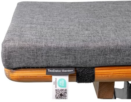 TexDeko® Ecolen Bierbankauflage gepolstert 220x25x4 cm XL für Bierzeltgarnitur mit Anti-Rutsch Boden, wasserabweisend & UV-Schutz, Waschbarer Bezug mit Reißverschluss (Grau)