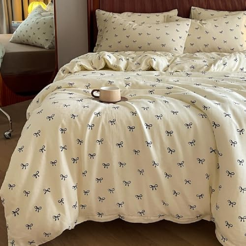 Lanqinglv Bettwäsche 135x200 cm Mädchen mit Schleifen Schwarz Weiß Bettwäsche aus Microfaser,ÖKO-TEX Bettwäsche Set - Bettbezug mit Reißverschluss und 1 Kissenbezug 80x80 cm