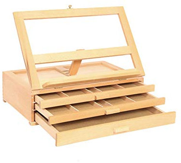 WDWDW Display-Staffelei, Tischstaffelei, Rotbuche, dreischichtige Schublade, Zeichenbox, Aufbewahrungsbox, tragbar, tragbarer Zeichenbrett-Stützrahmen