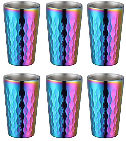 Buyer Star 10oz Edelstahl Becher Set, 6 Stück Doppelwandiger Metallbecher, Regenbogen Vakuum Stapelbar Isolierte Tragbare Trinkbecher Unzerbrechliche Gläser, für Zuhause Outdoor Restaurant