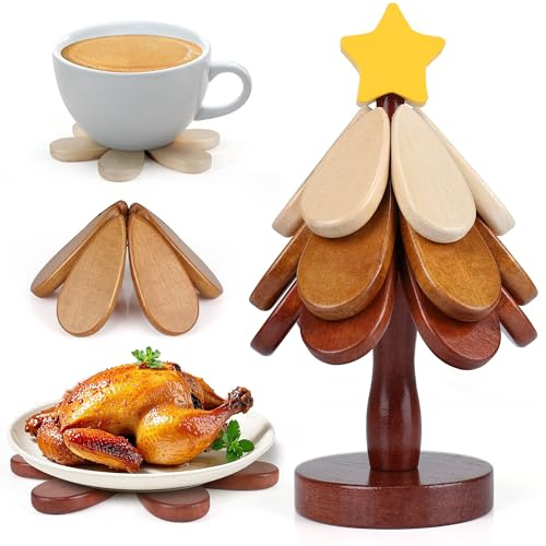 Lot de 3 dessous de plat en bois pour plats chauds, dessous de plat en bois pour sapin de Noël, décoration de table pour la maison et le restaurant