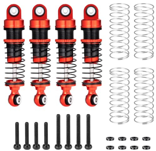 AXspeed RC Shock Kits 4 Stück Metallstoßdämpfer Gewindedämpfer für 1:18 FMS LC80 FCX18 FCX24 Upgrade (Rot & Schwarz)