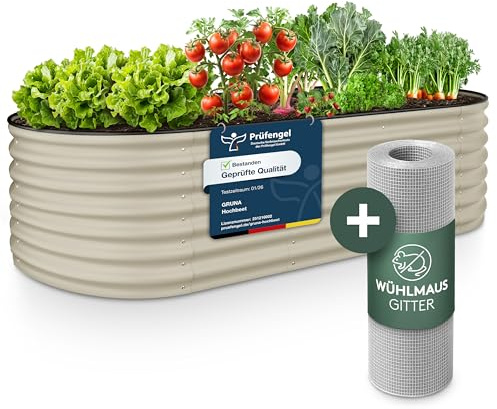 GRUNA Hochbeet Metall 200x60x42 (Creme Weiß) - Formstabil & 100% Rostfrei | Hochbeete für Garten in einem 6 in 1 Modular Hochbeete-Kit. Es ermöglicht variable Aufbauformen, ist langlebig und robust.